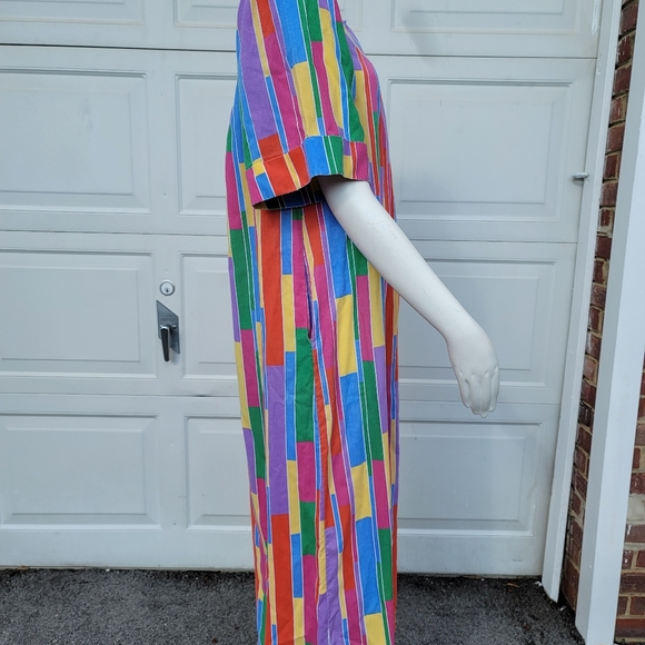 Rainbow Stripe 1970s Handmade House Dress Caftan Muu-Muu Full Length - Picture 5 of 12